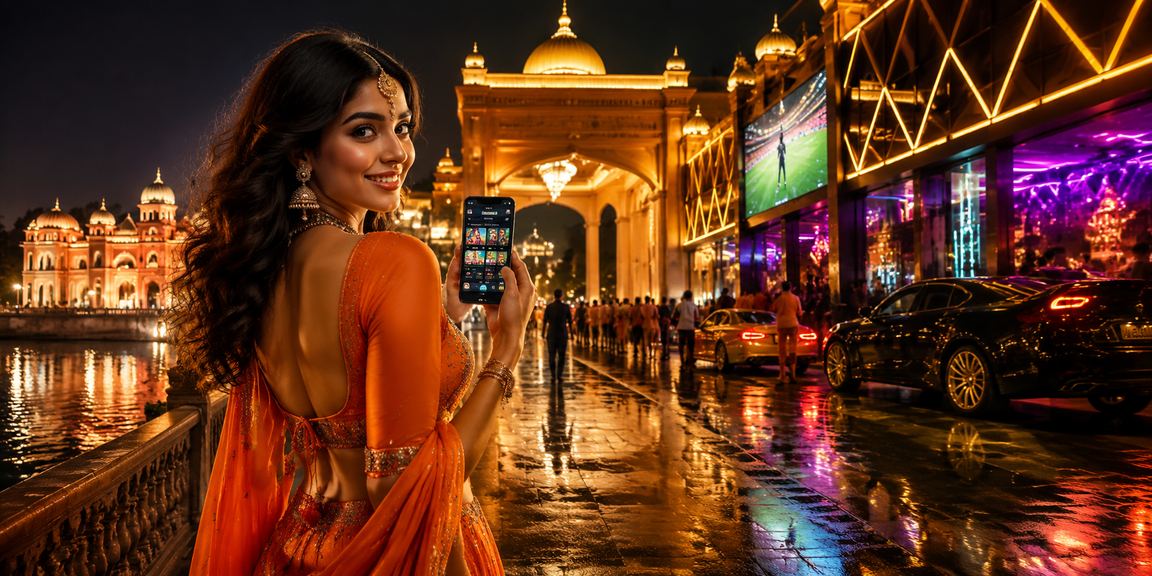Mobile device running casino app in dark neon theme